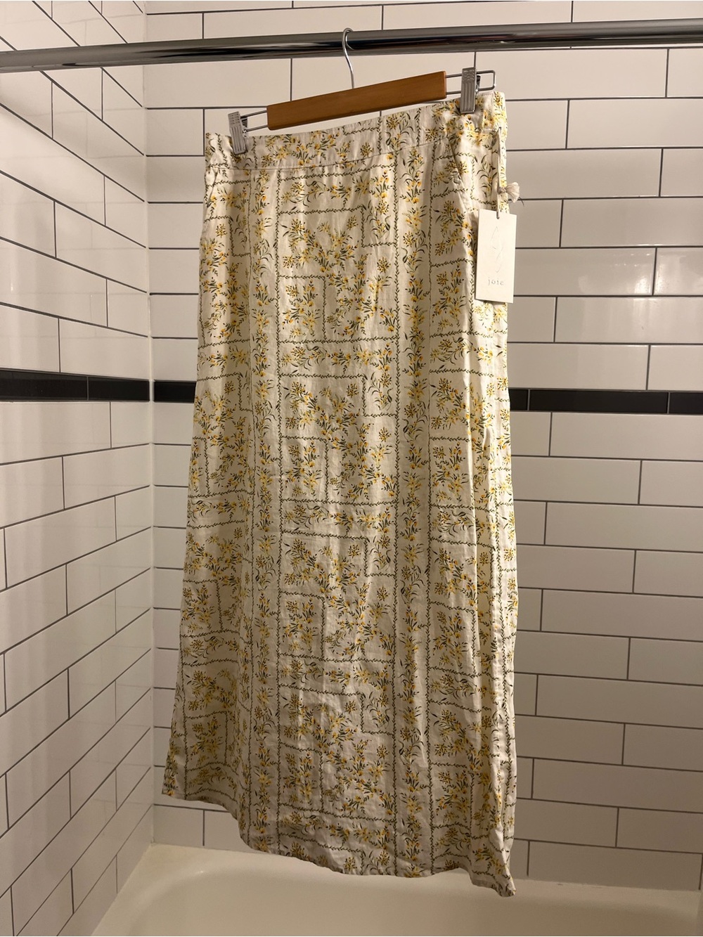 Joie Linen Maxi Skirt with Yellow Floral Print